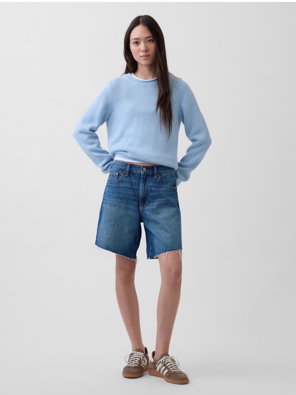8” Mid Rise Loose Denim Bermuda Shorts
